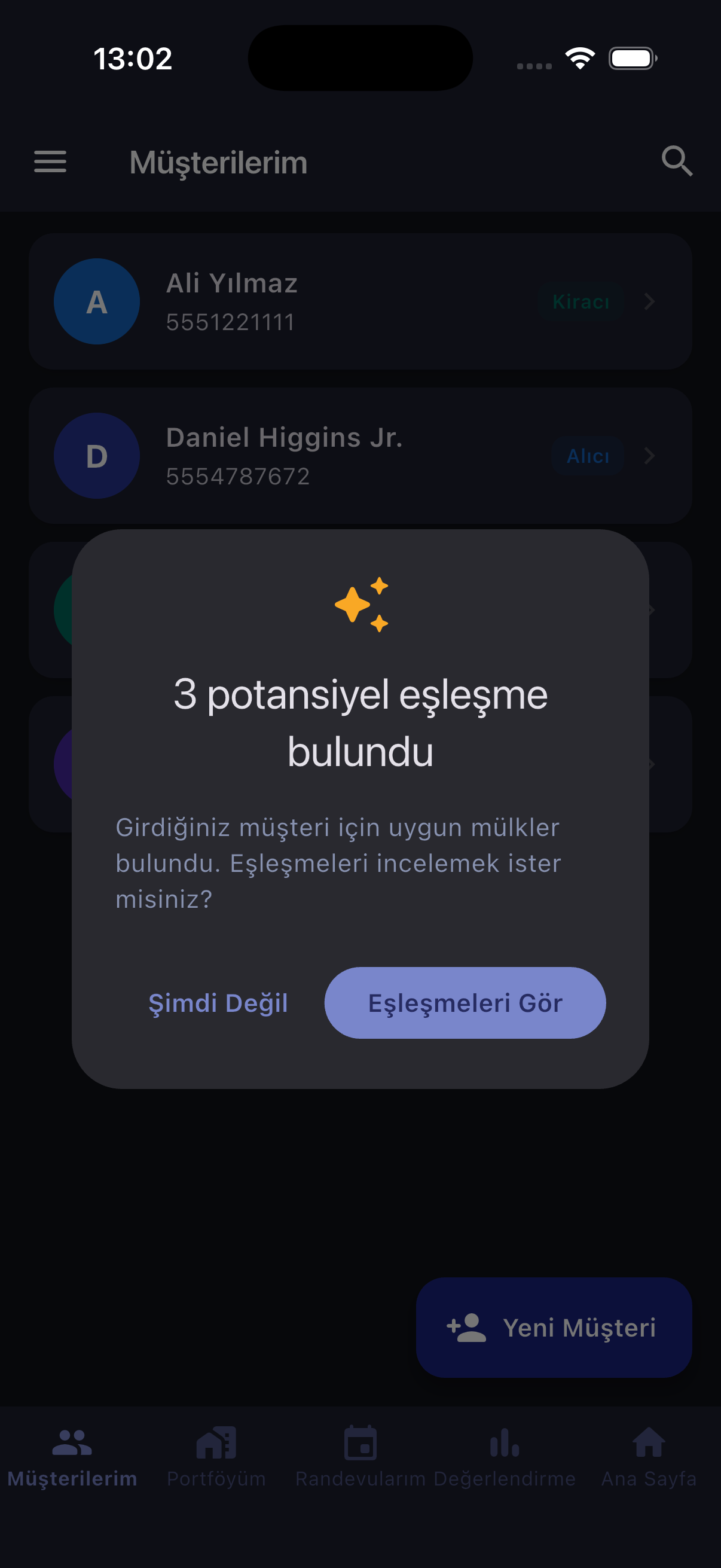 Emlakçım notification showing three potential matches found