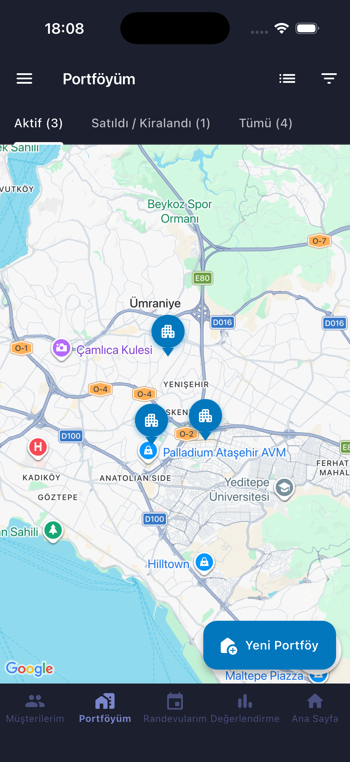 Screenshot of the portfolio map view