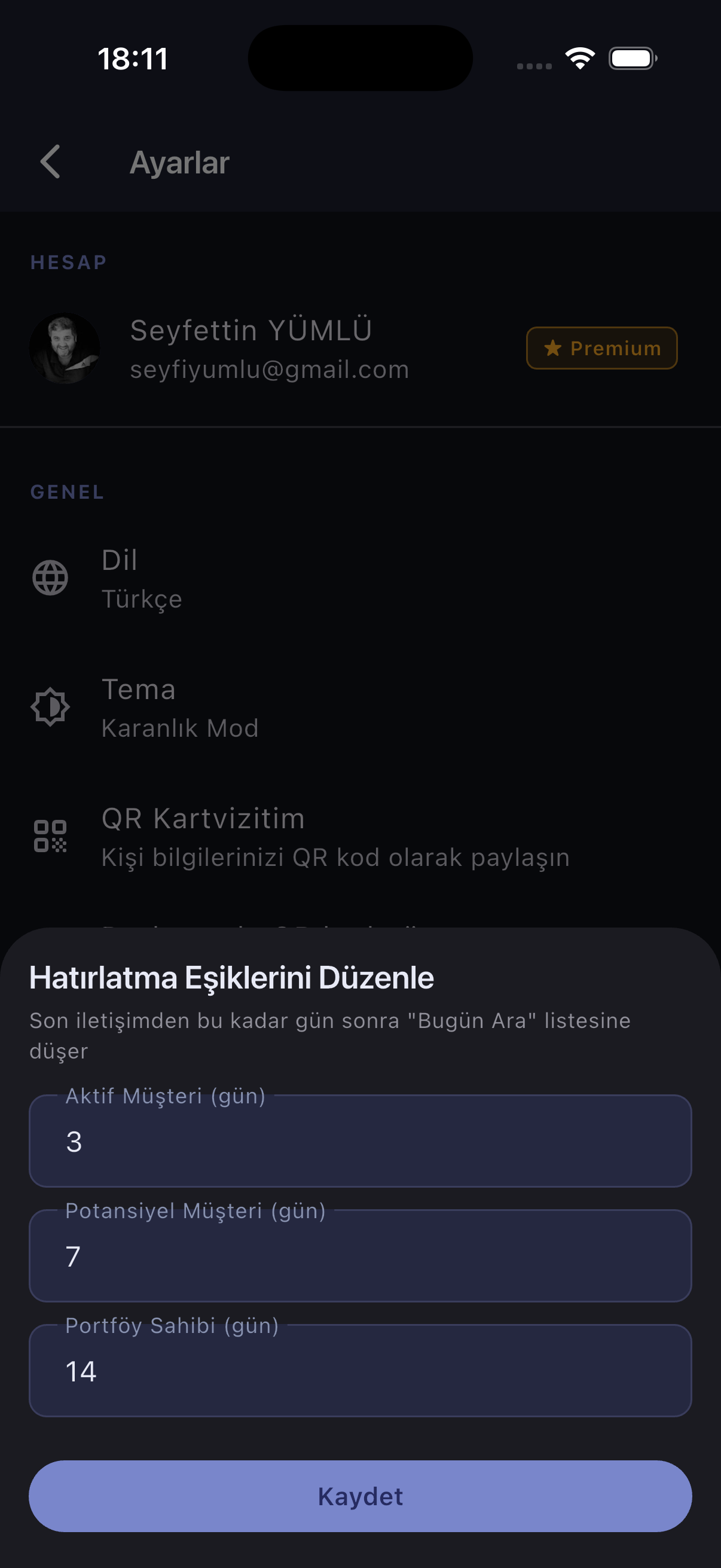 Screenshot of reminder threshold settings for customer groups