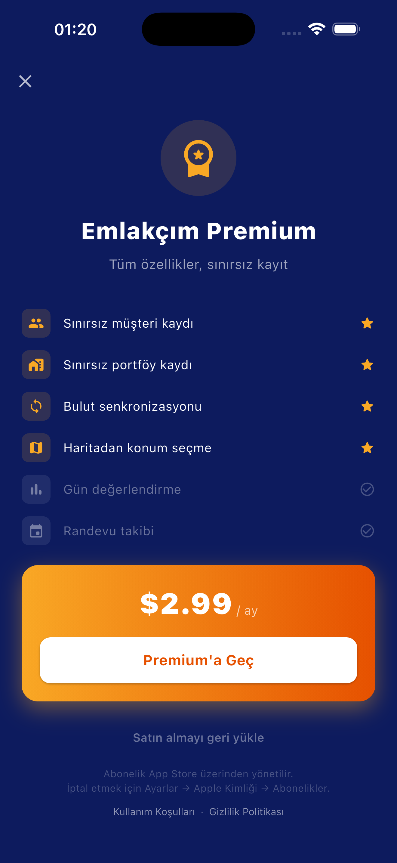 Screenshot of the premium sync screen